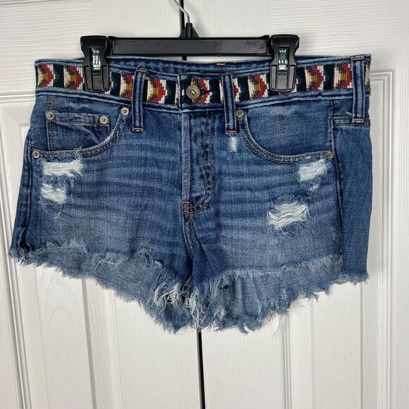 Abercrombie & Fitch Embroidered Waist Distressed Denim Shorts Size 26 button fly - Picture 6 of 6